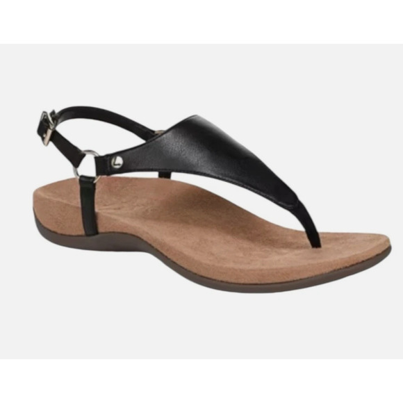 Vionic Kirra Womens Sz 6.5 Black Wedge Sandals Comfort Gold Buckle Ankle Strap‎ - Picture 1 of 6